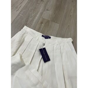 Ralph Lauren Purple Label Spring Runway White Linen Pants Wide Leg Size 8 NWT
